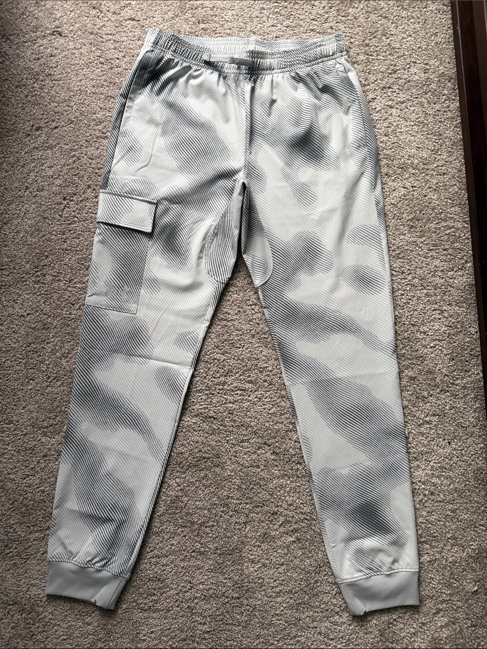 Boys Light Gray Camouflage Nylon Cargo Jogger Pants